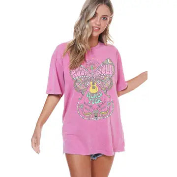 Zutter Rock Butterfly Graphic Tee in Pink