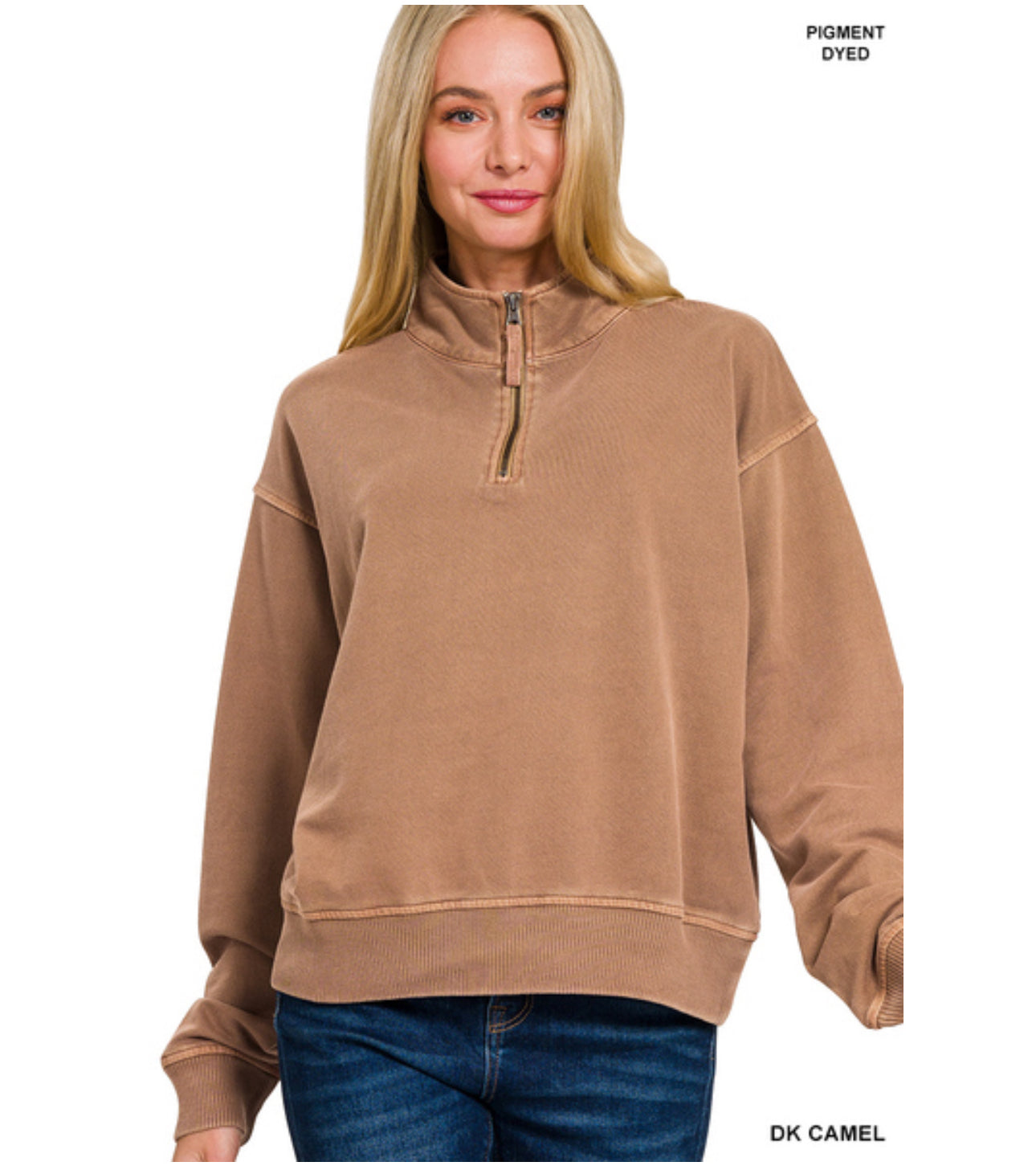 Emmie Pigment Dyed Pullover in Dark Camel