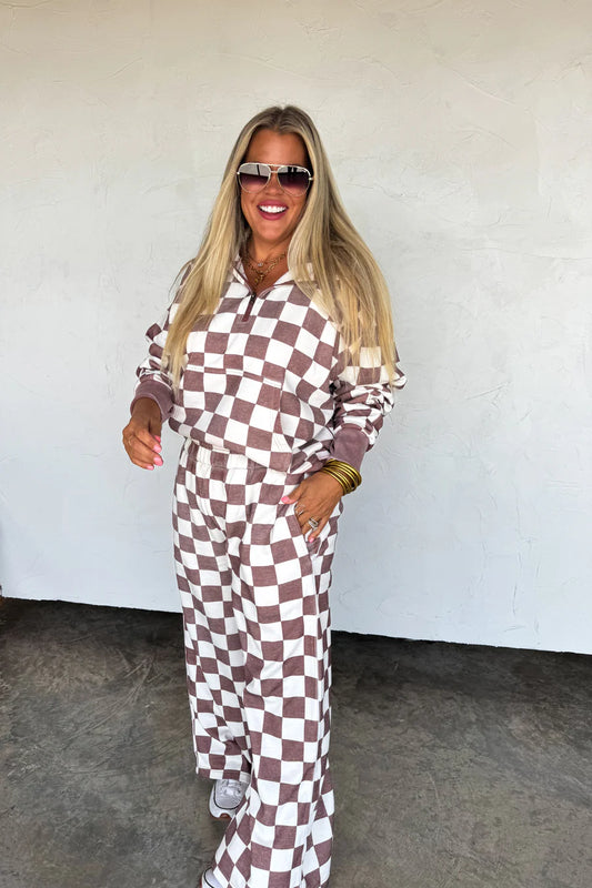 Brown Checker Print Pullover