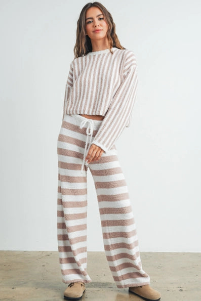 Kolby Striped Two Piece Set in Taupe