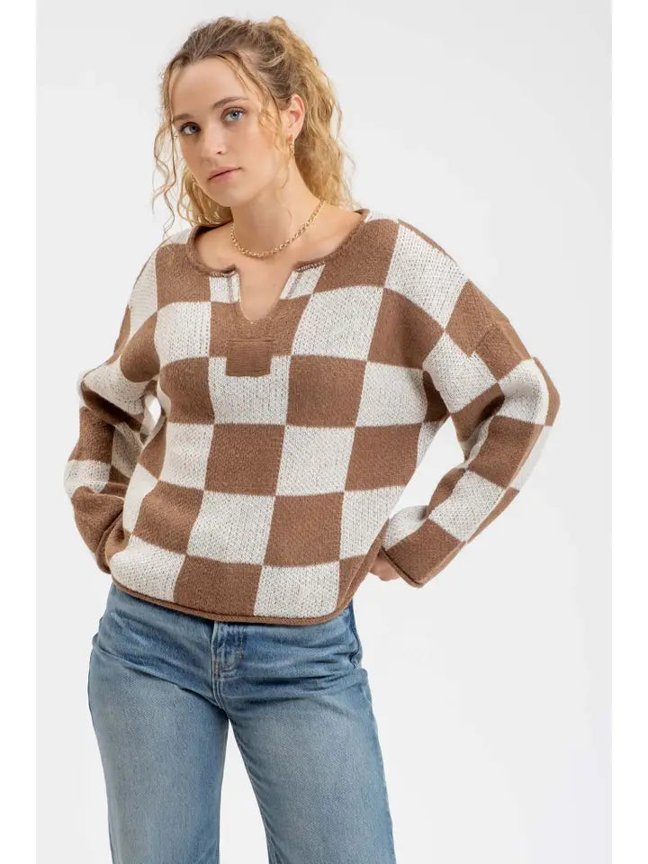 Mari Mocha Check Sweater