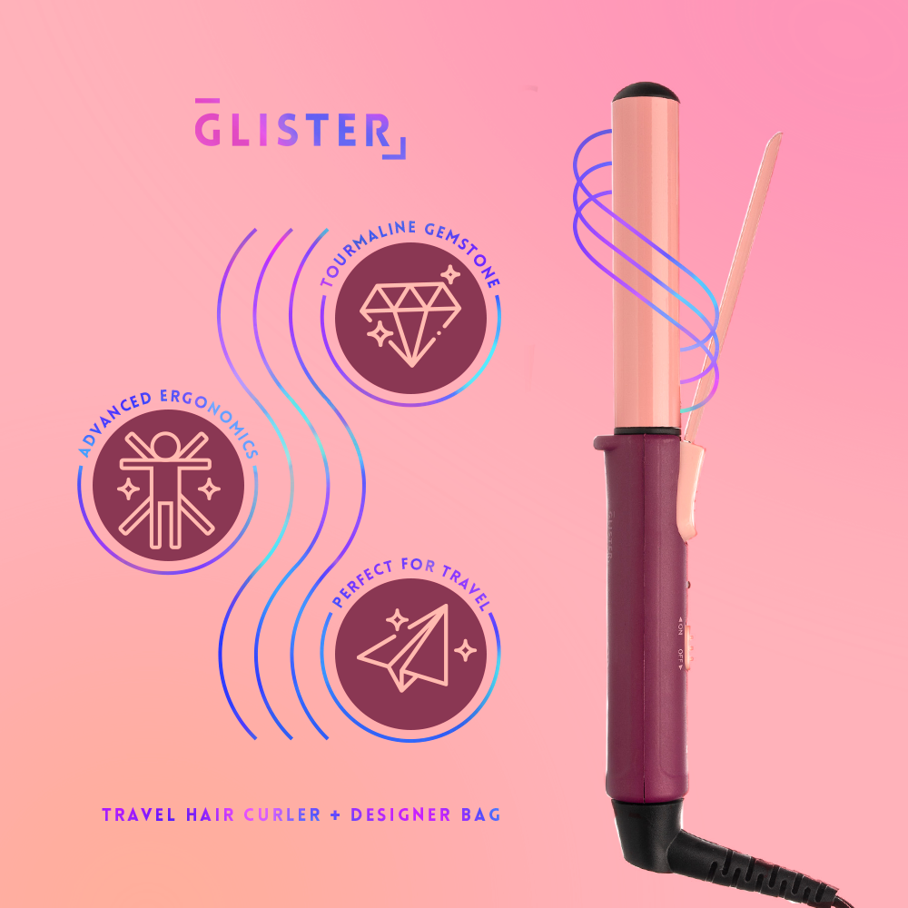Glister - “Mini Curls” Travel Clip Curler with Carrying Pouch: Apricot Plum