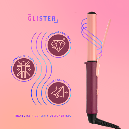 Glister - “Mini Curls” Travel Clip Curler with Carrying Pouch: Apricot Plum