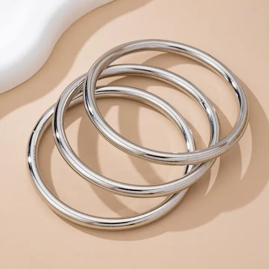 Chunky Bangle Set in Silver