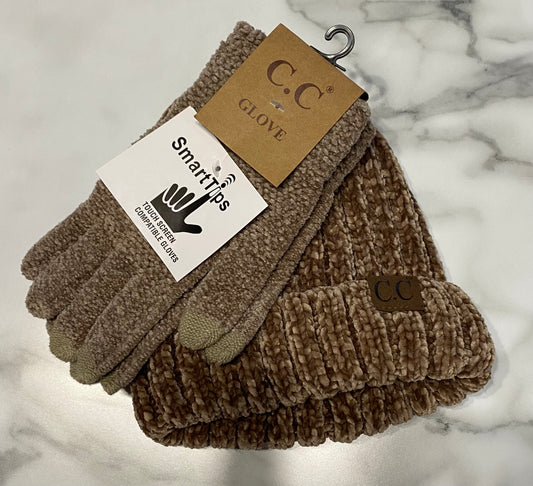 Ribbed Chenille Beanie and Glove Set