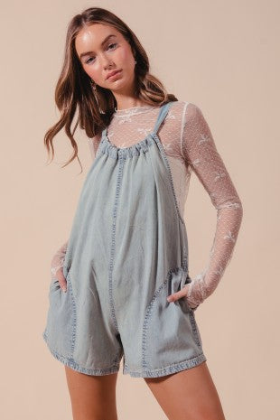 Darla Denim Romper With Pockets