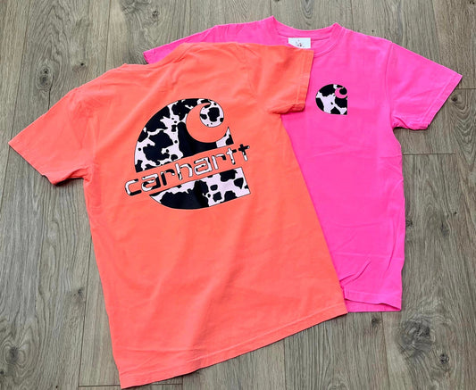 Carhartt Cow Print on Hot Pink