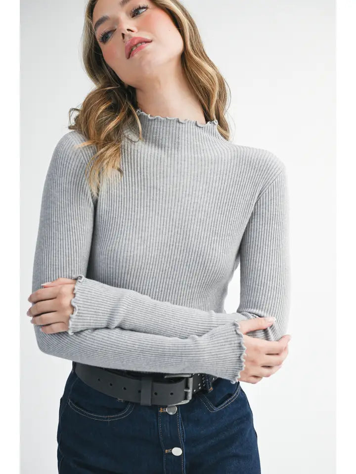 Andrea Mock Neck Sweater in Grey