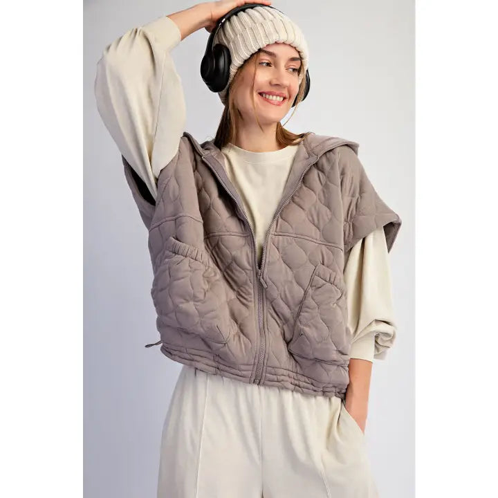 Quincy Hoodie Vest in Dark Taupe