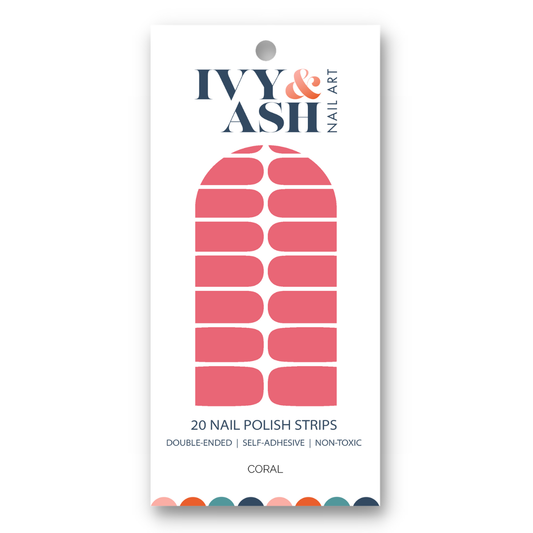 Ivy & Ash - Coral | Pink Coral Solid Nail Color Nail Polish Sticker Set