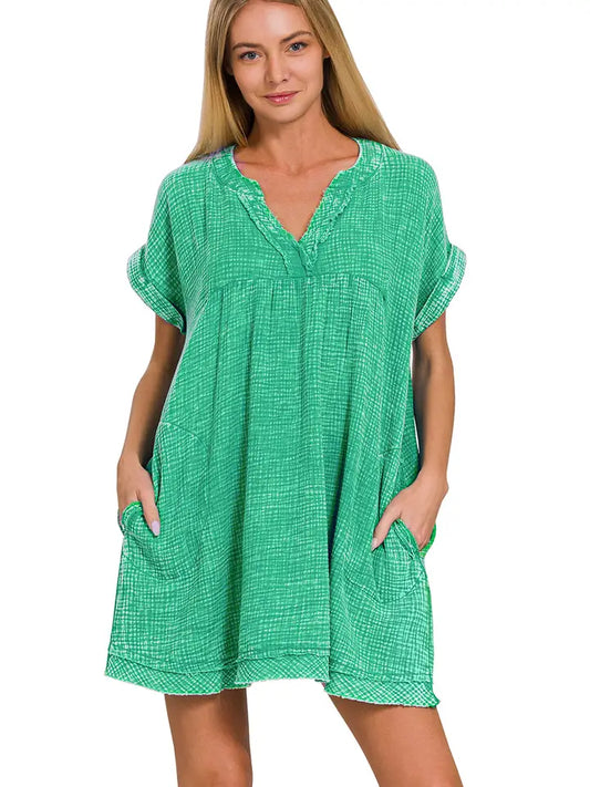 Rhea Gauze Dress in Kelly Green