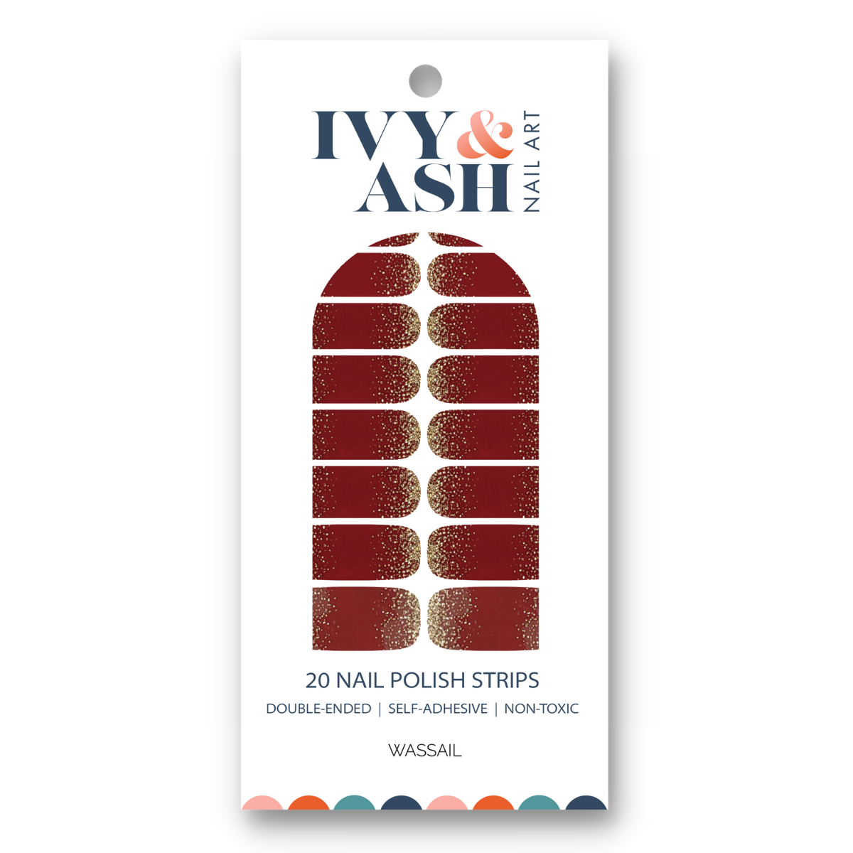 Ivy & Ash - Wassail | Deep Red Gold Glitter Christmas Holiday Nail Wraps