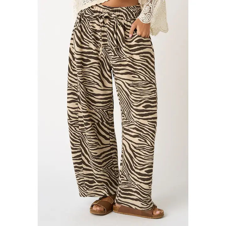 Zebra Barrel Leg Pants in Brown