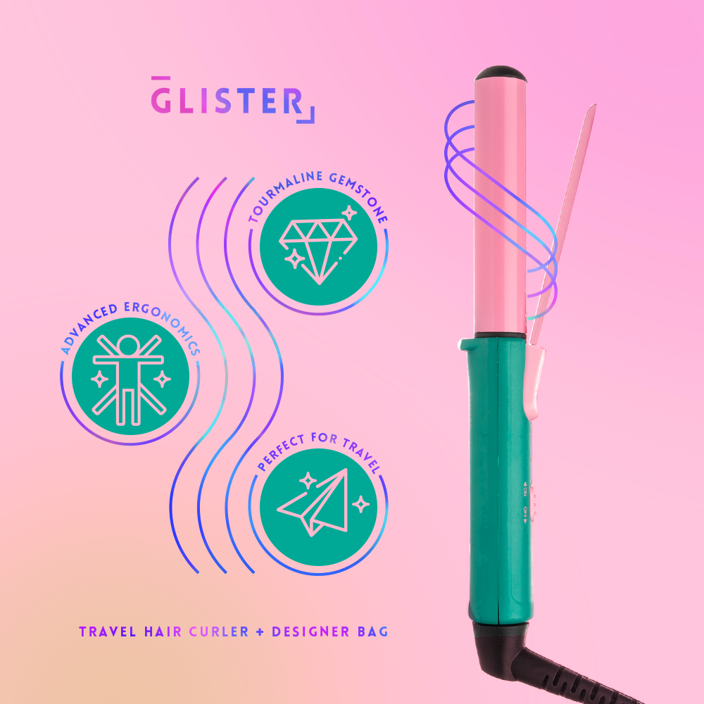 Glister - “Mini Curls” Travel Clip Curler with Carrying Pouch: Apricot Plum