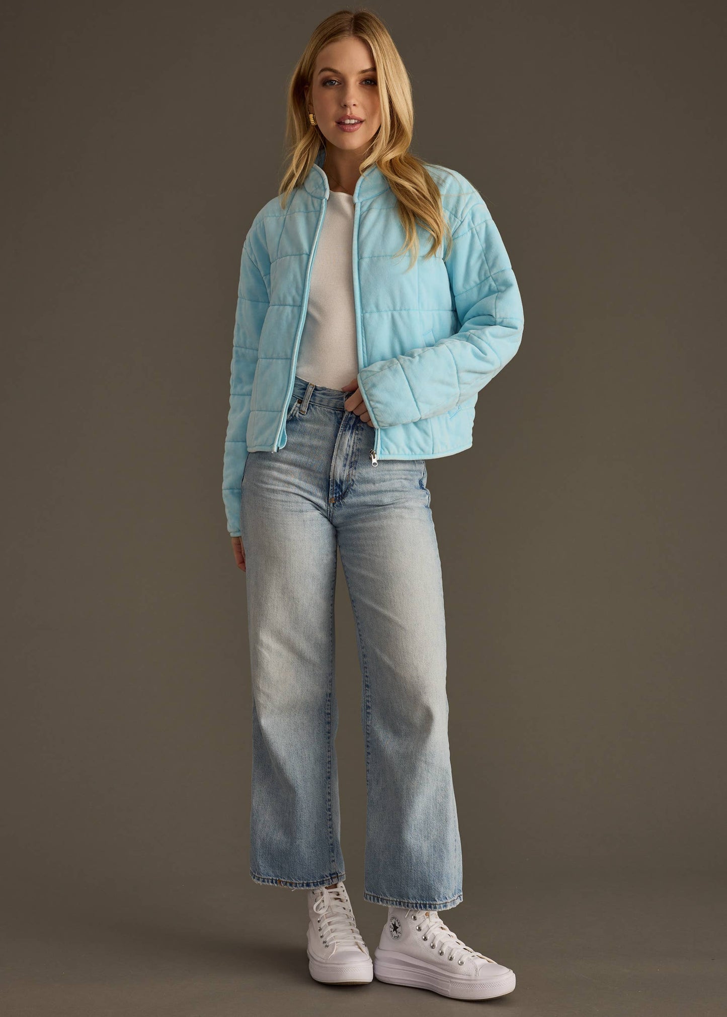 Naomie Light Blue Washed Quilted Jacket