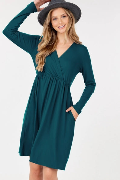 Essie Long Sleeve Midi Dress in Dark Teal