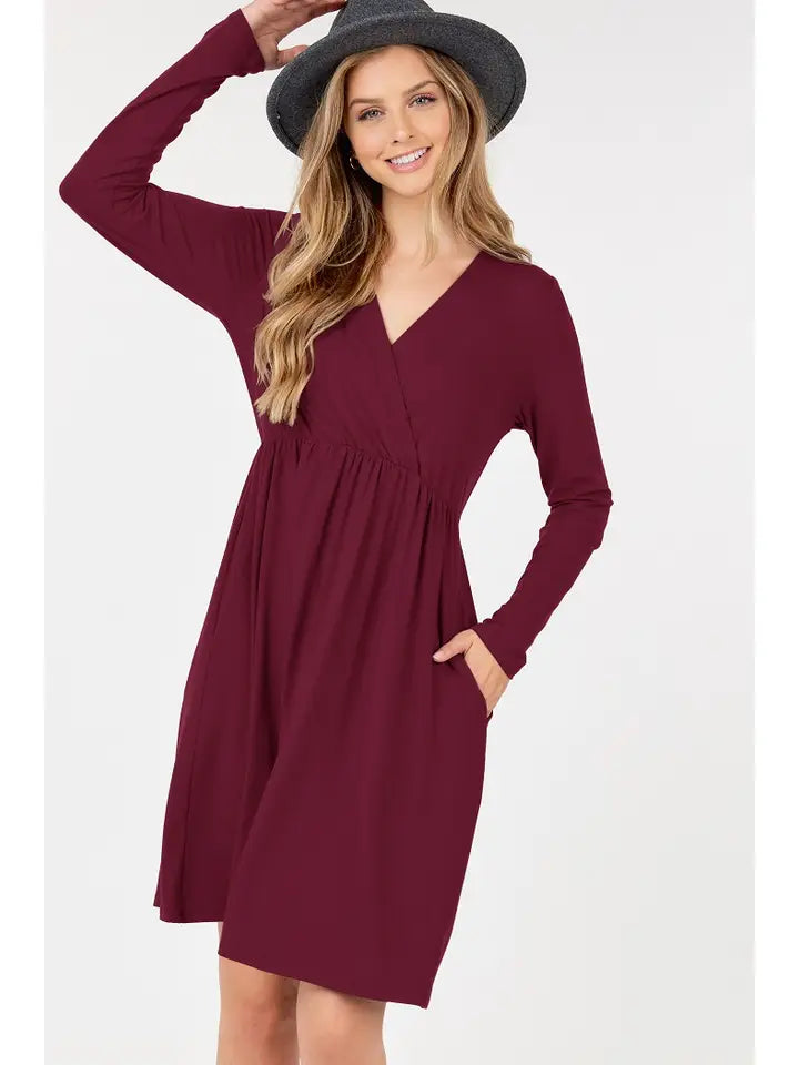 Essie Long Sleeve Midi Dress in Burgundy