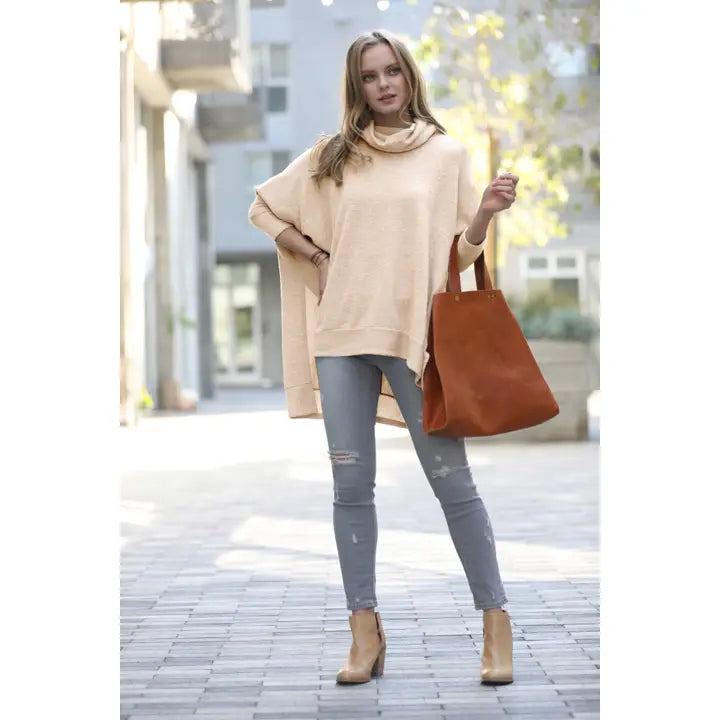 Melange TurtleNeck Sweater in Heather Beige