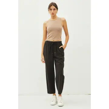 Audrey High Rise Drawstring Pants in Black