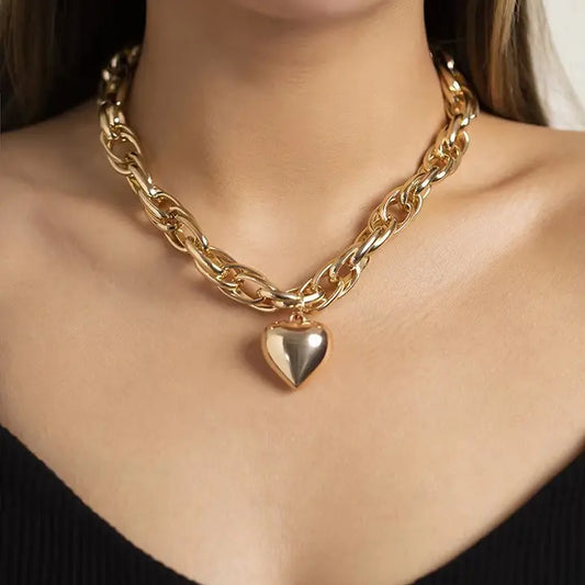 Heart Necklace with Chunky Gold Chain