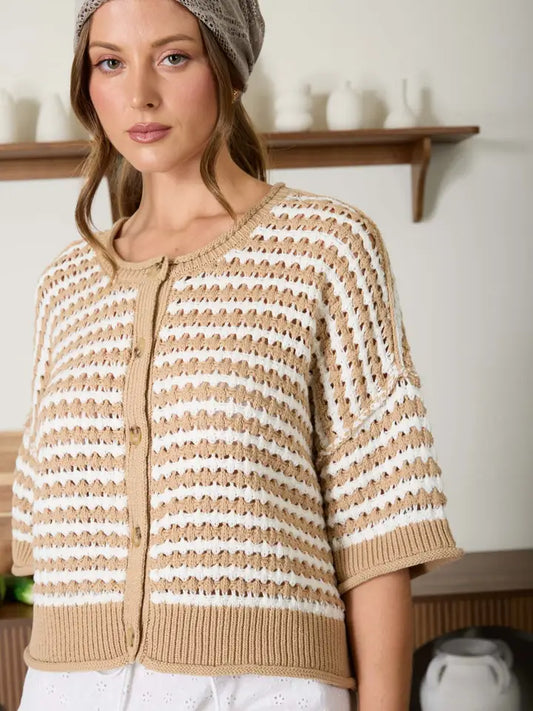Teegan Striped Knit Top in Khaki