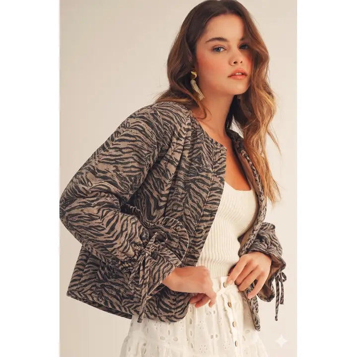 Zebra Print Jacket with Ruffle Sleeves