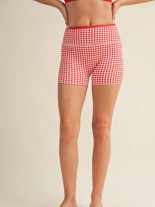 Gingham Biker Shorts in Red