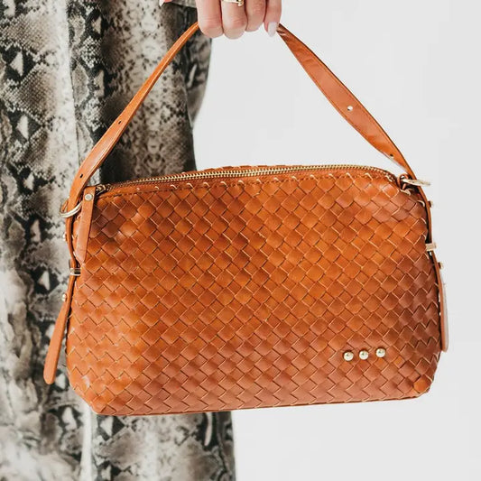 Harper Woven Shoulder Bag in Brown