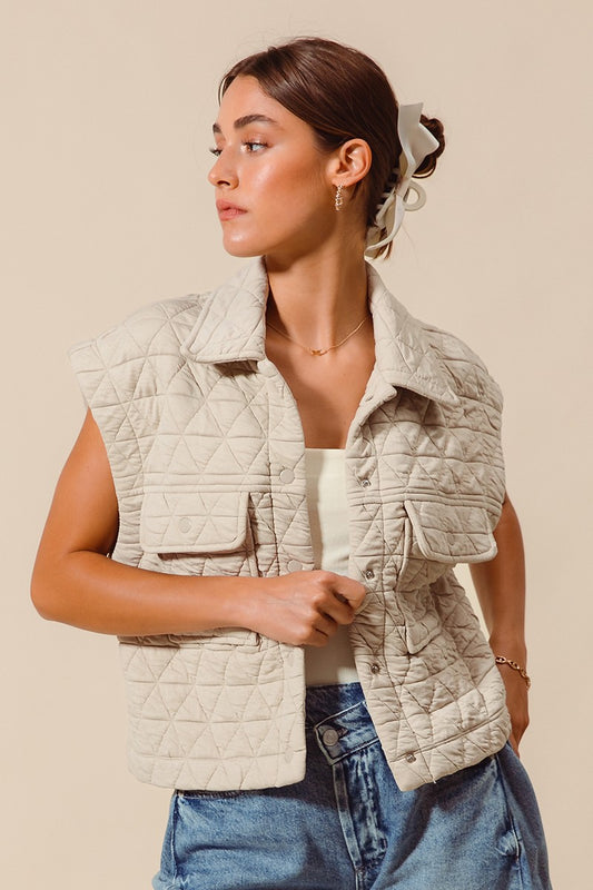 Quinn Quilted Vest in Oatmeal
