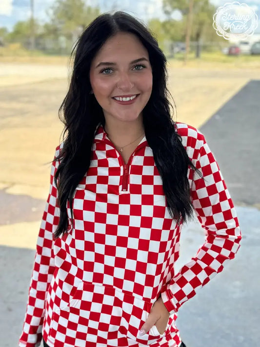 Pep Rally 3/4 Zip Top Checker Red