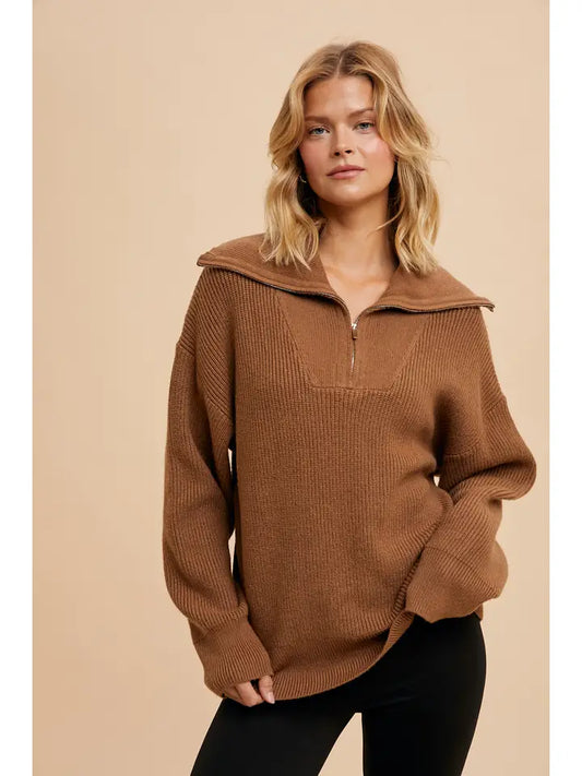 Hannah Half Zip in Camel