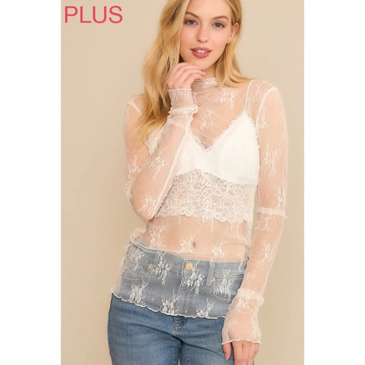 PLUS Lace Mesh Top in Cream