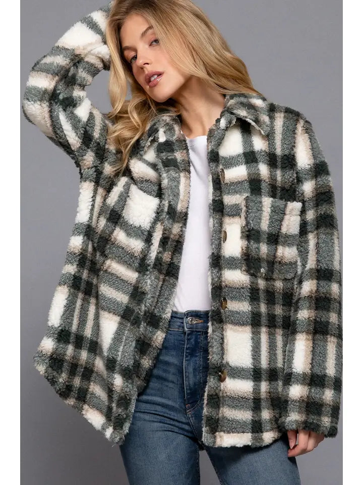 Mavery Plaid Shacket in Hunter