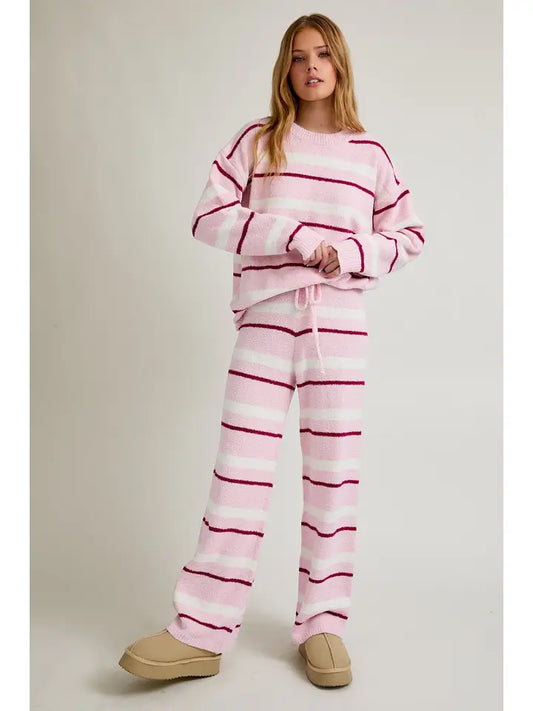 Kloe Striped Sweater and Pant Set in Light Pink
