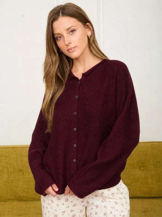 Aria Lightweight Knit Cardigan in Burgundy