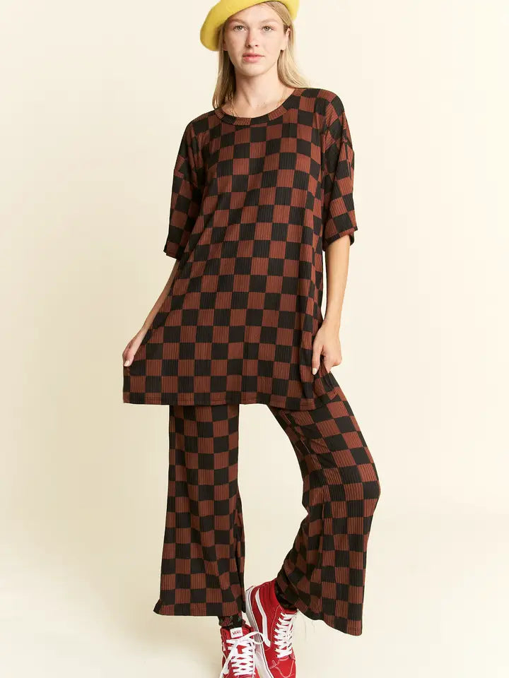 Ribbed Checked Set - Mocha