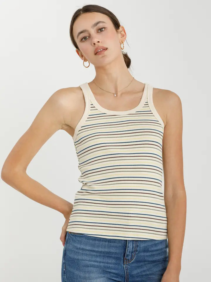 Ari Stripe Tank in Teal Multi
