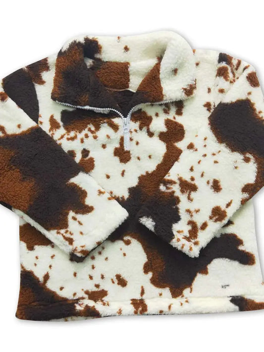 Cow Print Sherpa Pullover