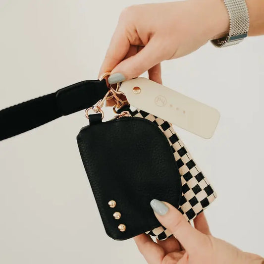Dual Checkered Wristlet in Black