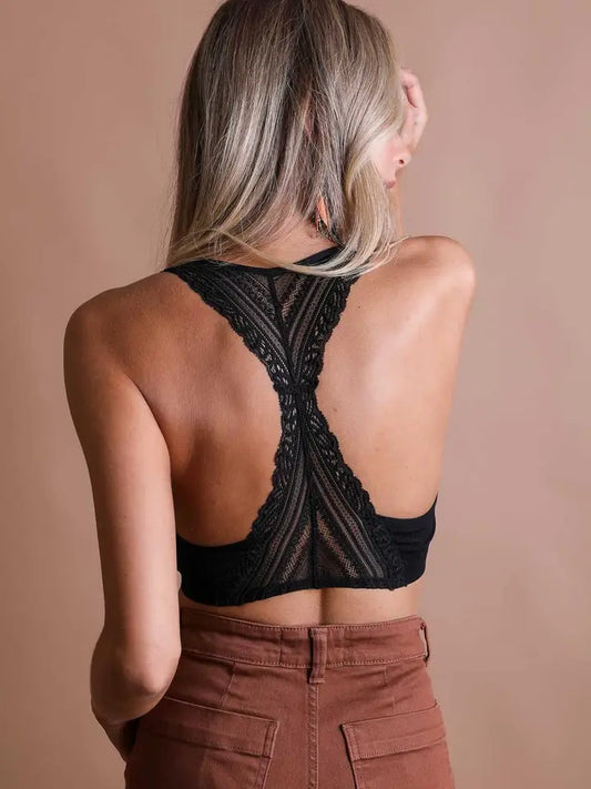 Lace Racer Back Bralette in Black