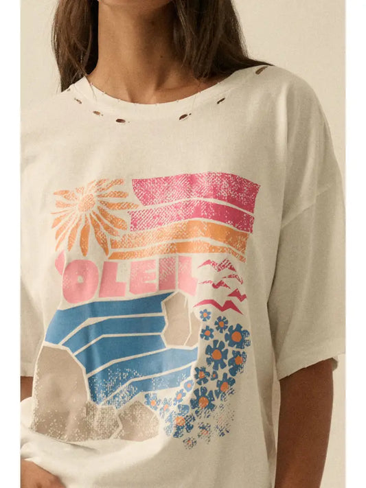 Distressed Oversized Beach Graphic Tee
