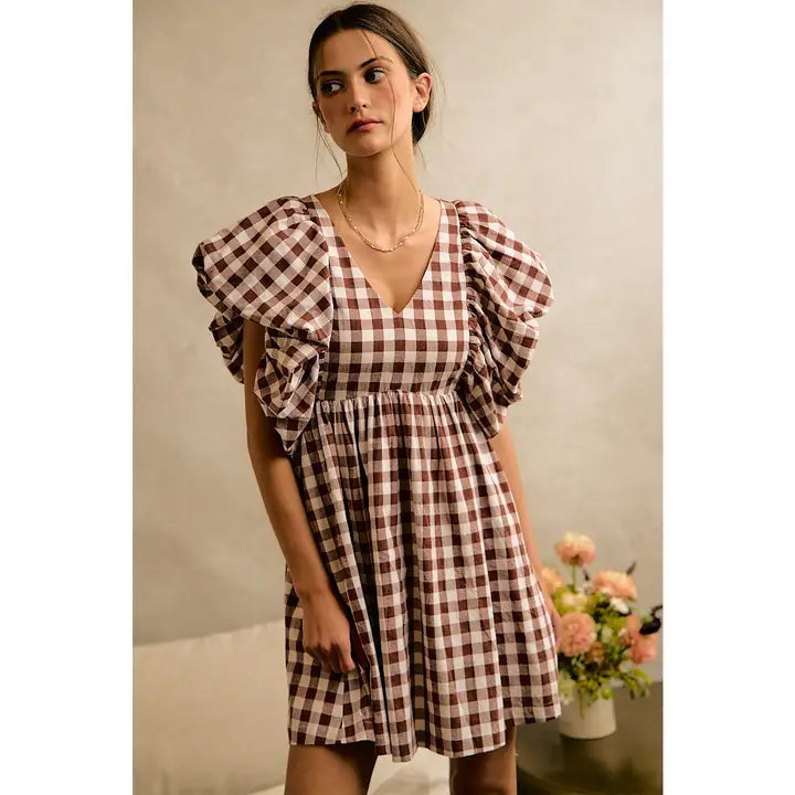 Mabel Gingham Bubble Mini Dress