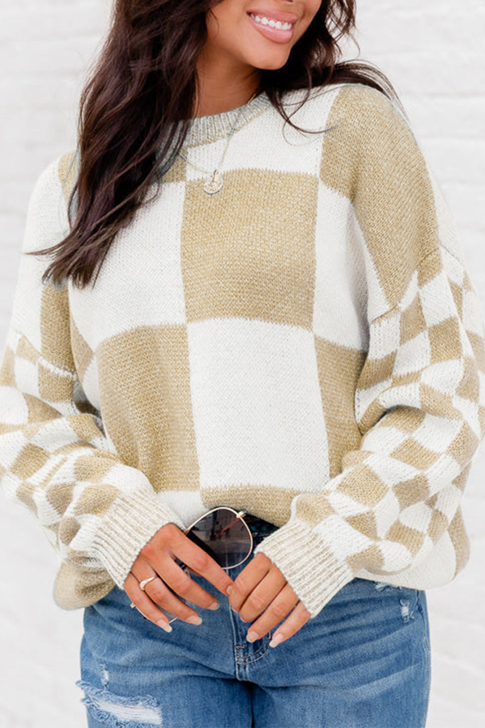 Taupe Checkered Sweater