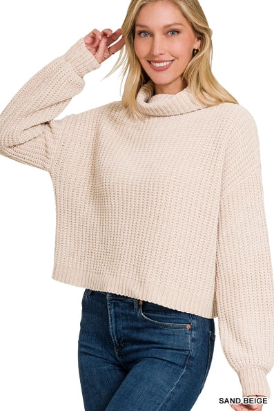 Chenille Turtleneck Sweater in Sand Beige