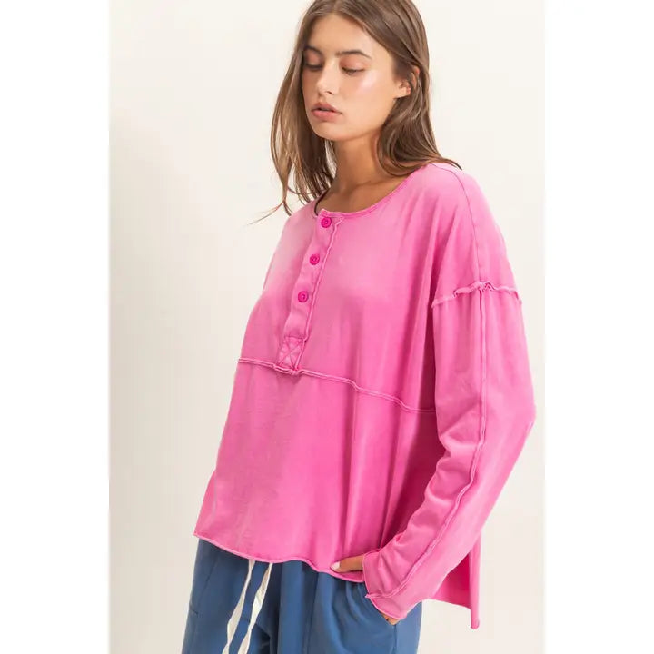 Henley Oversized Top in Fuchsia