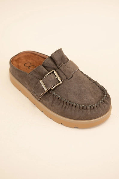 Slip on Mules with Ruffle Design in Mocha