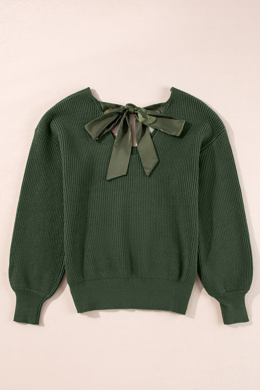 Bow Tie Back Sweater in Forest Green