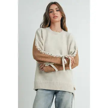 Elsie Crew Neck Pullover Sweater in Taupe