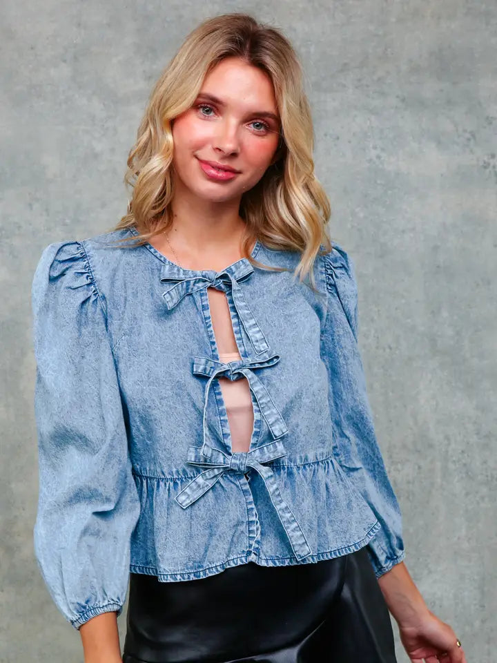 Denim Puff Sleeve Blouse