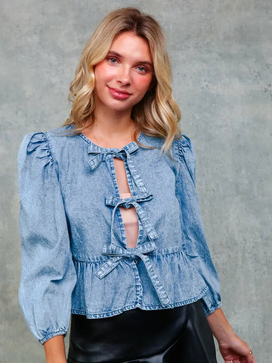 Denim Puff Sleeve Blouse